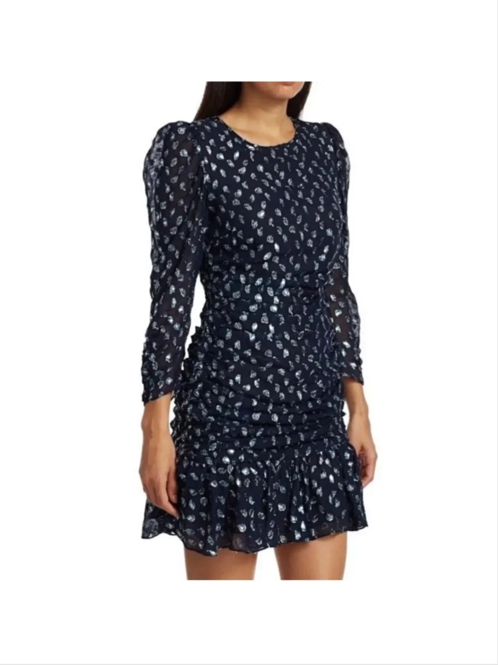 Tanya Taylor Raven Navy Blue Metallic Dot Silk Mini Dress 2
